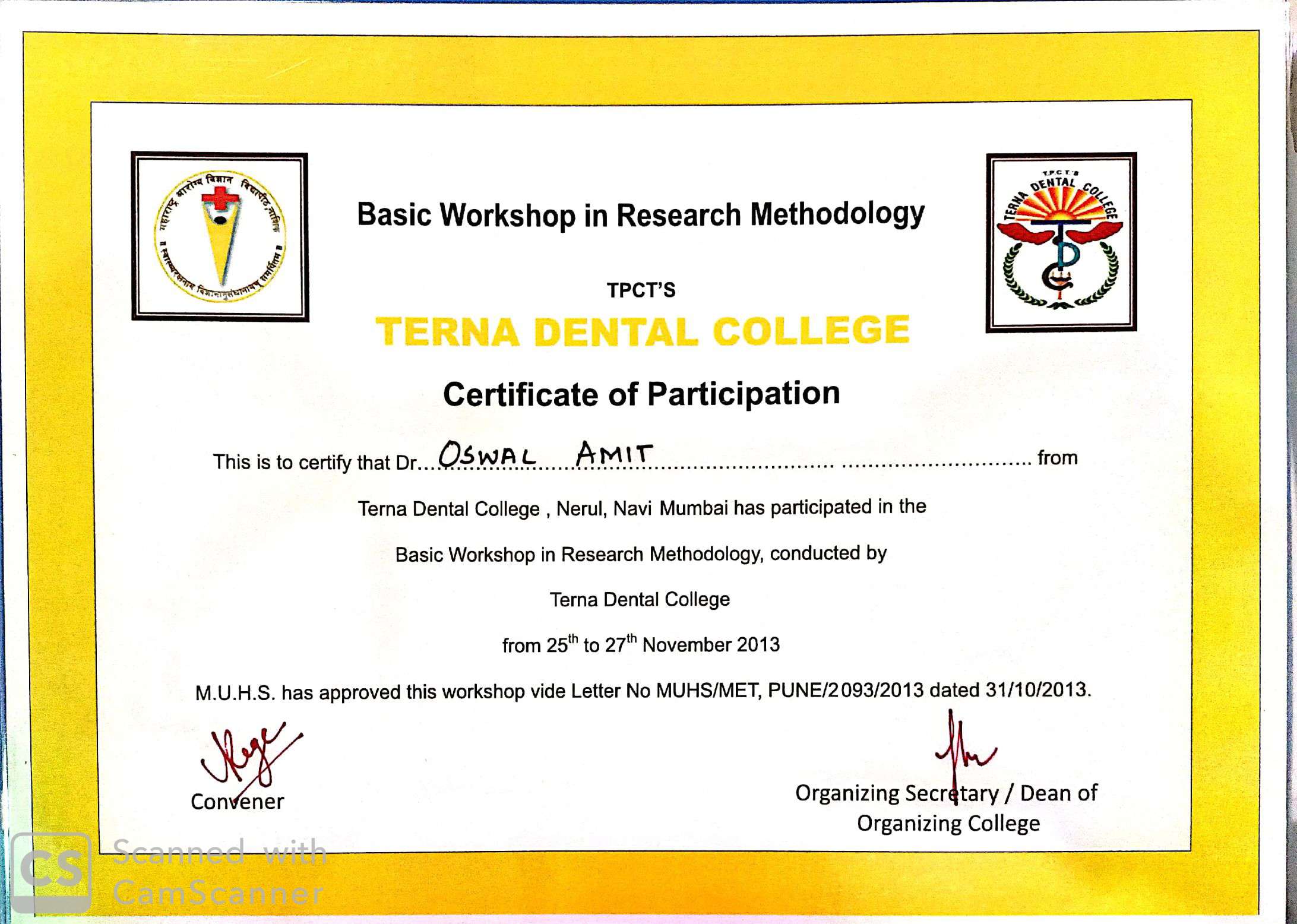 Research methodology workshop attended by the cosmetic dentist in mumbai