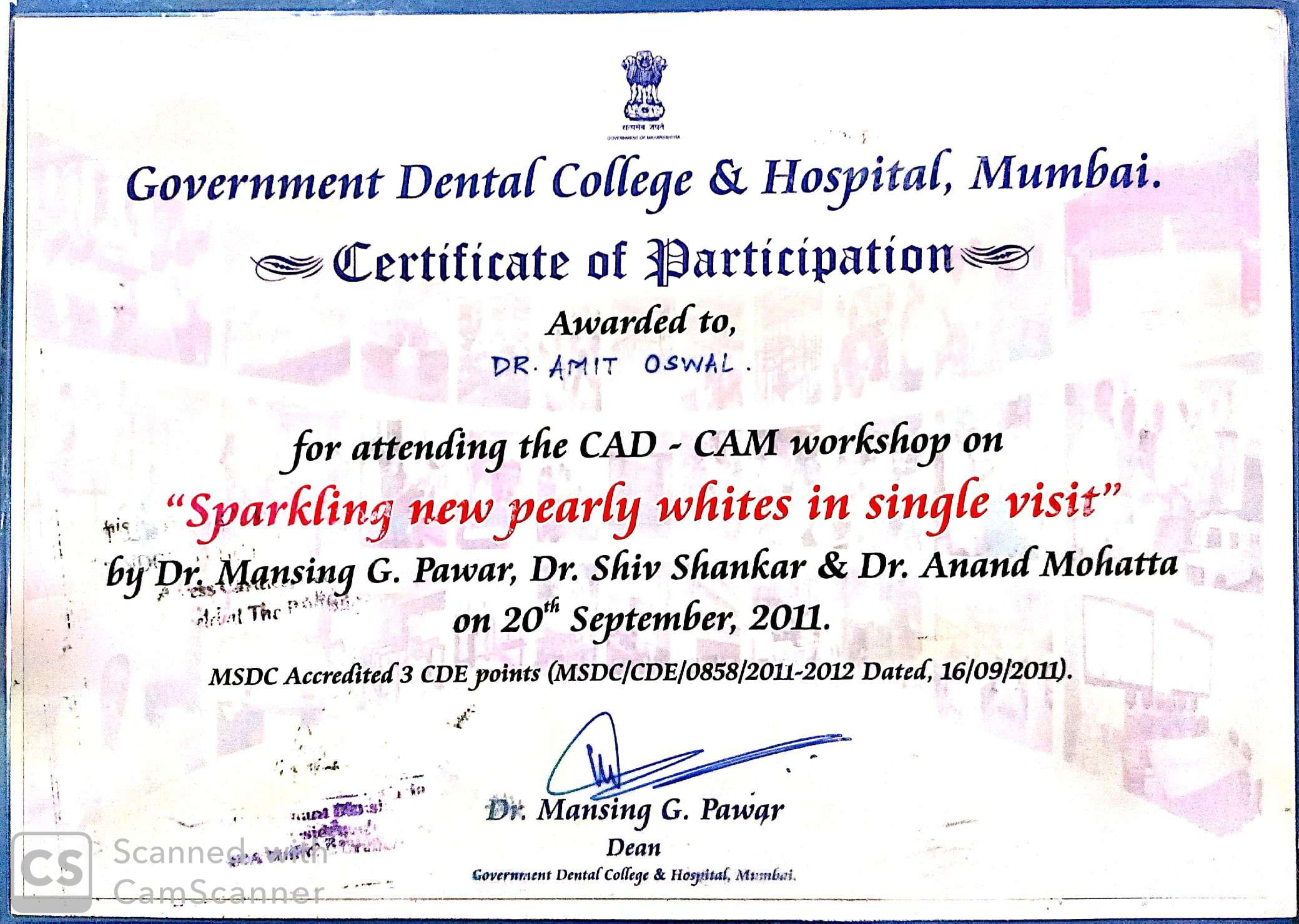 Participation at CAD - CAM workshop by the best cosmetic dentist in mumbai